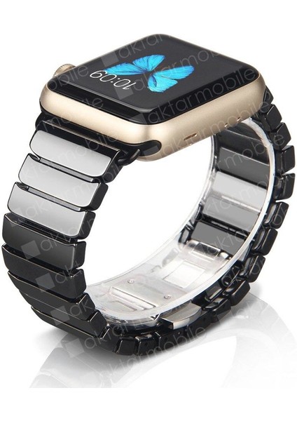Apple Watch 7 6 Se 5 4 3 2 1 - 38 / 40 / 41 mm Uyumlu Seramik Kordon Baklalı Premium Seramik Kayış