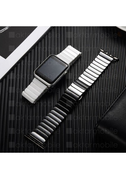 Apple Watch 7 6 Se 5 4 3 2 1 - 38 / 40 / 41 mm Uyumlu Seramik Kordon Baklalı Premium Seramik Kayış