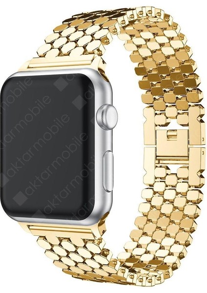 Apple Watch 7 6 Se 5 4 3 2 1 - 38 / 40 / 41 mm Uyumlu Metal Kordon Hegzagonal Tasarım Premium Kayış