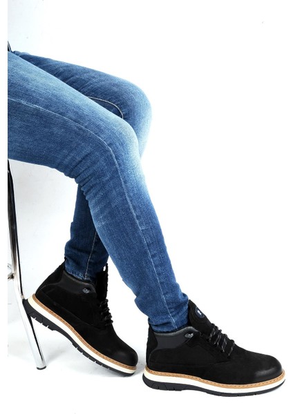 77534 Siyah Nubuk %100 Deri Kışık Erkek Bot