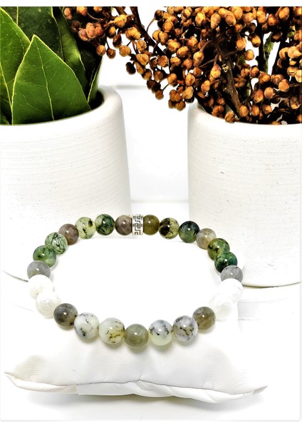 Prehnit Dentrit Opal Labradorit Aytaşı Bileklik 8 mm