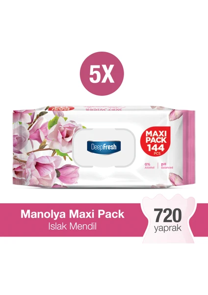 Deep Fresh Maxi Pack Islak Mendil Manolya 5 x 144 Yaprak