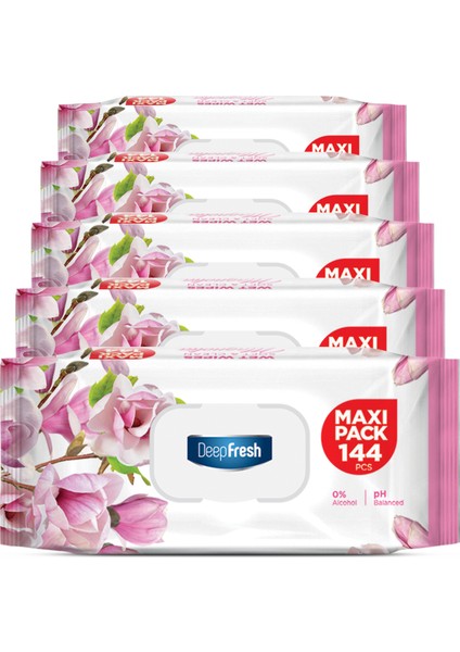 Deep Fresh Maxi Pack Islak Mendil Manolya 5 x 144 Yaprak