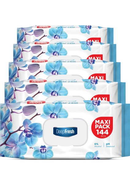 Deep Fresh Maxi Pack Islak Mendil Orkide 5 x 144 Yaprak