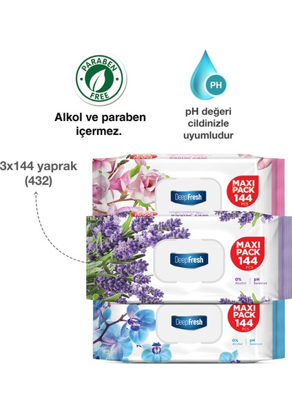 Deep Fresh Maxi Pack Islak Mendil Karma Paket 3 x 144 Yaprak