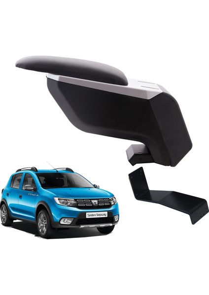 Dacia Sandero Stepway 2018 Delmesiz Çelik Ayaklı Siyah Kolçak Kol Dayama