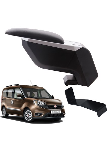 Fiat Doblo 2019 Delmesiz Çelik Ayaklı Gri-Siyah Kolçak Kol Dayama