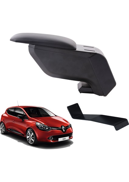 Renault Clio 4 Hb 2012 Delmesiz Çelik Ayaklı Siyah Kolçak Kol Dayama