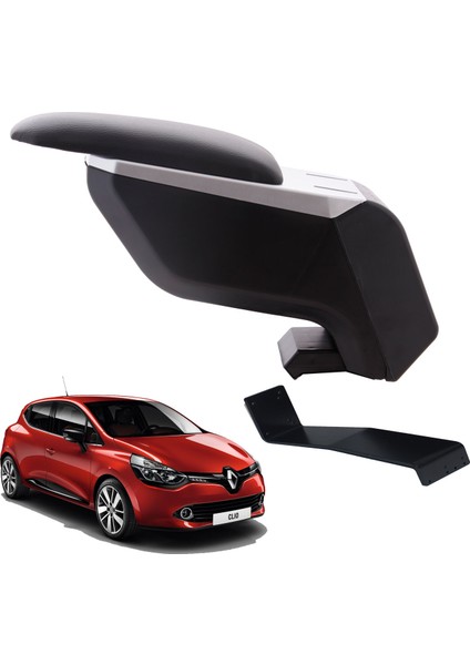 Renault Clio 4 Hb 2013 Delmesiz Çelik Ayaklı Gri-Siyah Kolçak Kol Dayama