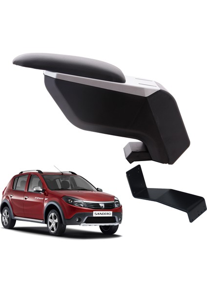 Dacia Sandero Stepway 2008 Delmesiz Çelik Ayaklı Gri-Siyah Kolçak Kol Dayama