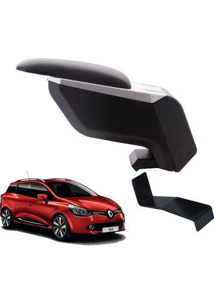 Renault Clio 4 Sw 2017 Delmesiz Çelik Ayaklı Gri-Siyah Kolçak Kol Dayama
