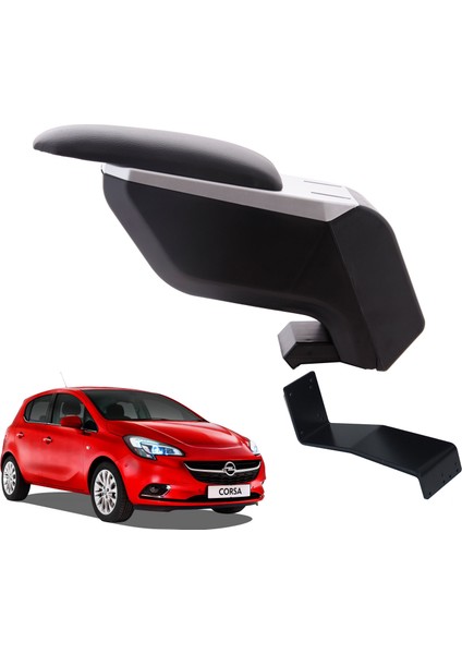 Opel Corsa E 2016 Delmesiz Çelik Ayaklı Gri-Siyah Kolçak Kol Dayama