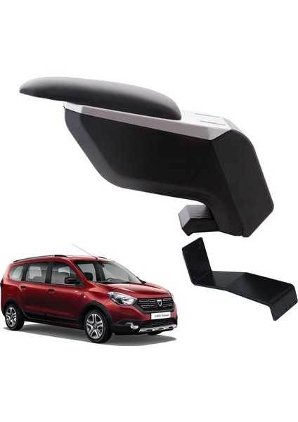 Dacia Lodgy Stepway 2020 Delmesiz Çelik Ayaklı Gri - Siyah Kolçak Kol Dayama