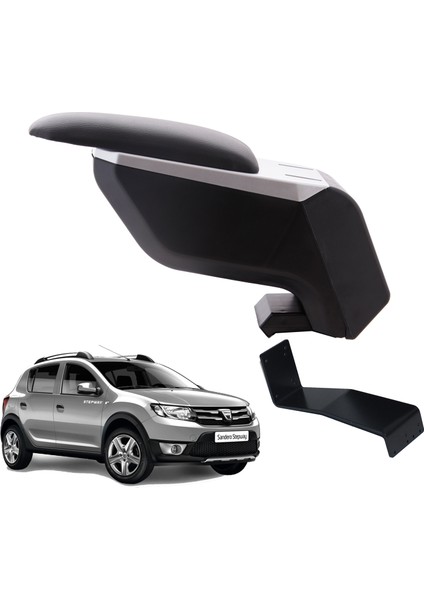 Dacia Sandero Stepway 2013 Delmesiz Çelik Ayaklı Gri-Siyah Kolçak Kol Dayama