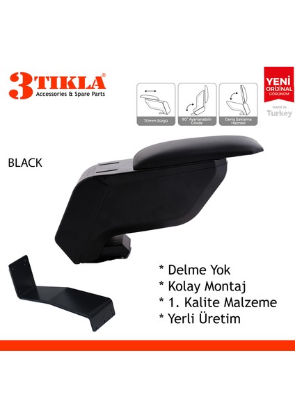 Dacia Lodgy Stepway 2013 Delmesiz Çelik Ayaklı Siyah Kolçak Kol Dayama