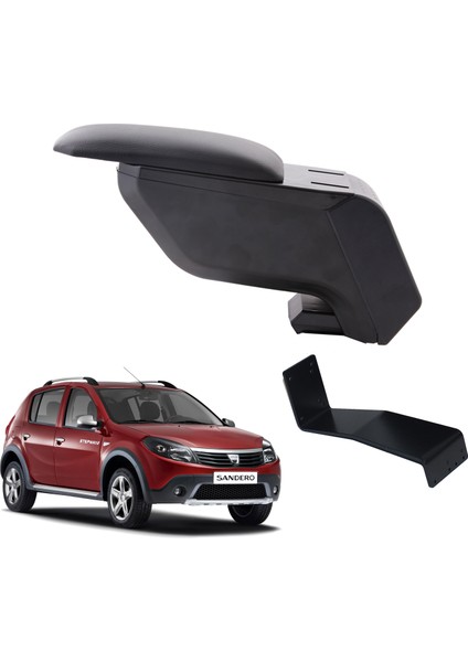 Dacia Sandero Stepway 2012 Delmesiz Çelik Ayaklı Siyah Kolçak Kol Dayama