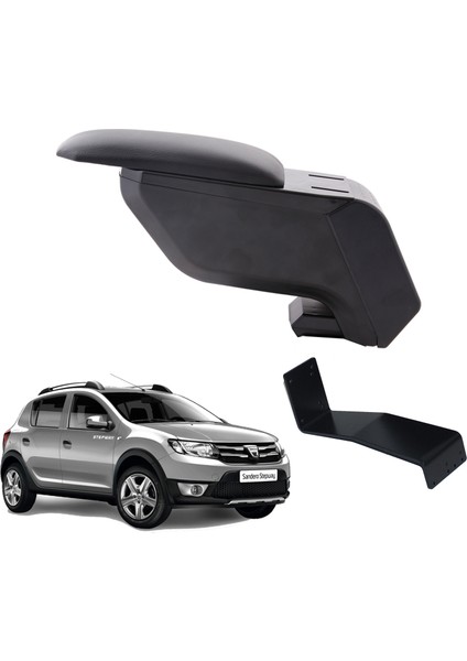 Dacia Sandero Stepway 2013 Delmesiz Çelik Ayaklı Siyah Kolçak Kol Dayama