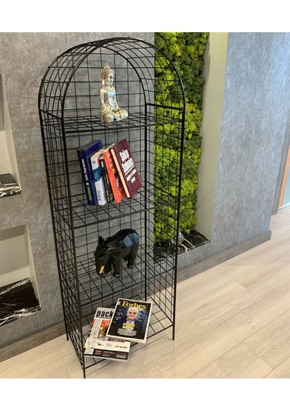 Modern Dekoratif Tel Metal Kitaplık & Çiçeklik Raf - Siyah