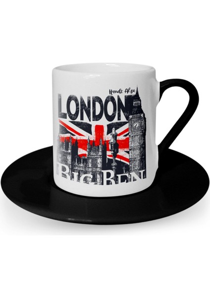 Kişiye Özel London Tasarımlı Siyah Türk Kahvesi Fincanı - 3