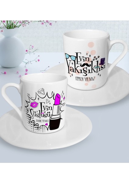 Kişiye Özel Ikili Evin Süslüsü Yakışıklısı Türk Kahvesi Fincanı Seti - 3