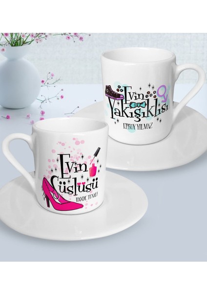 Kişiye Özel Ikili Evin Süslüsü Yakışıklısı Türk Kahvesi Fincanı Seti - 1