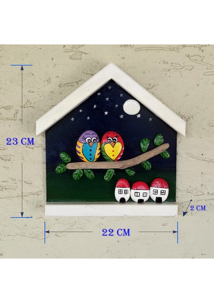 Binbir Trend Baykuş Temalı Gece Manzarası, Taş Boyama, Ahşap Duvar Süsü GB-018