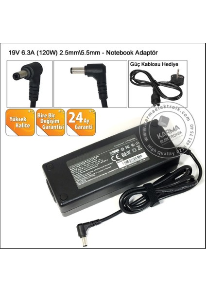 Toshiba Satellite L50DT, L50DT-A, L50T L50T-A Notebook ADAPTÖR-120W / 19V 6.3A