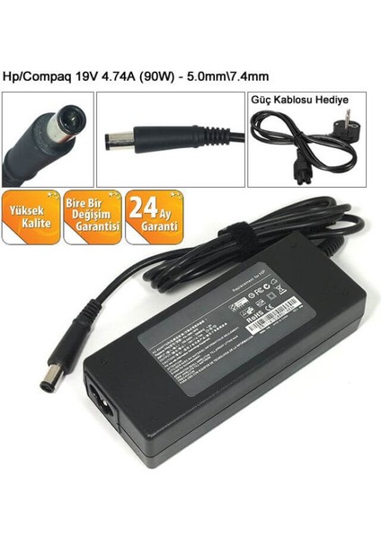 Compaq Presario CQ60CQ61CQ62CQ70CQ71 NOTEBOOK Adaptörü Şarj - 19V 4.74A (Uc:5.0*7.4)