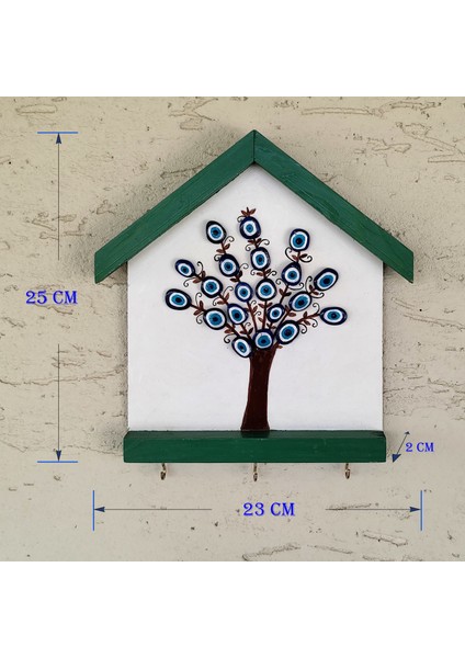 Binbir Trend Nazar Boncuklu Anahtarlık Anahtar Askısı ve Taş Boyama, Ahşap Duvar Süsü GB-019