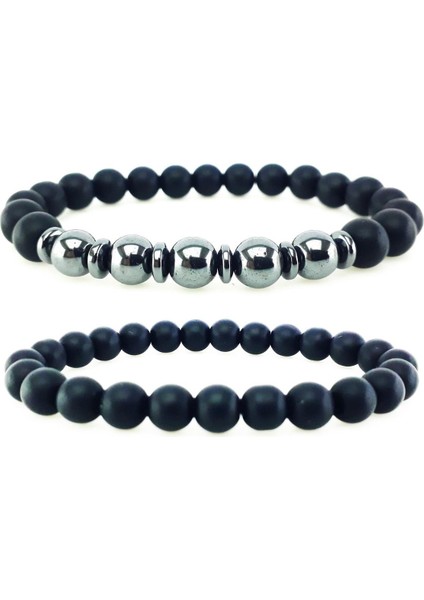 Hematit & Oniks Doğal Taş Erkek Bileklik