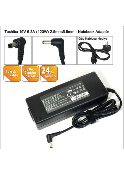 Toshiba Satellite S55, S55-A, S55D, S55D-A Notebook Adaptör - 120W / 19V 6.3A