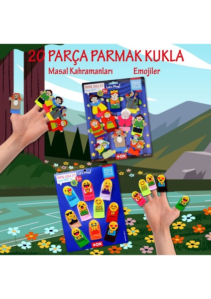 2 Set - 20 Parça Tox Emojiler ve Masal Kahramanları Parmak Kukla T225 T106