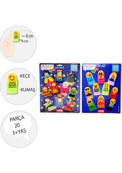 2 Set - 20 Parça Tox Emojiler ve Masal Kahramanları Parmak Kukla T225 T106