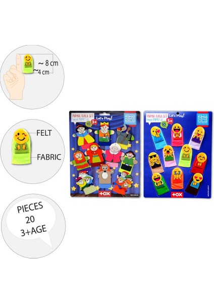 2 Set - 20 Parça Tox Emojiler ve Masal Kahramanları Parmak Kukla T225 T106