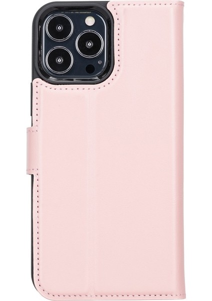 Apple iPhone 13 Pro Max Uyumlu Deri Cüzdanlı Kılıf Nu2 Pembe