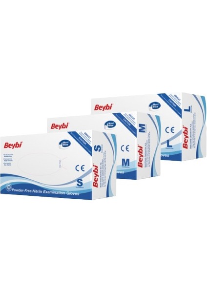 Pudrasız Mavi Nitril Muayene Eldiveni - 100'lük Kutu (3 Kutu)