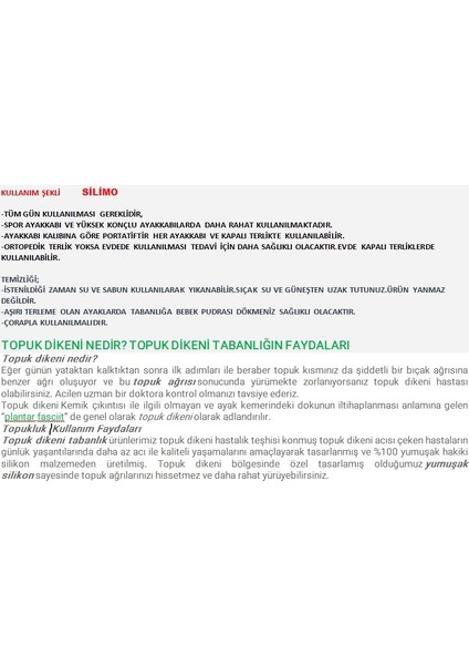 Ortopedik Anatomik Silikon Topuk Tabanlığı