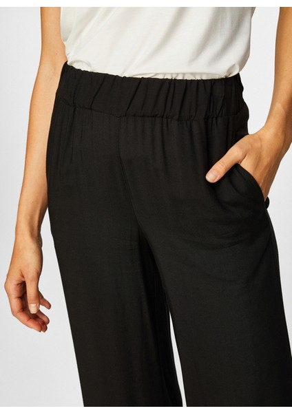 Geniş Paça Cepli Siyah Kadın Pantolon