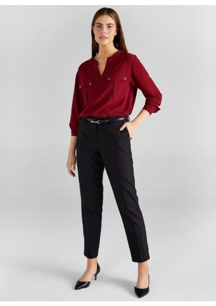 Normal Paça Cepli Siyah Kadın Pantolon