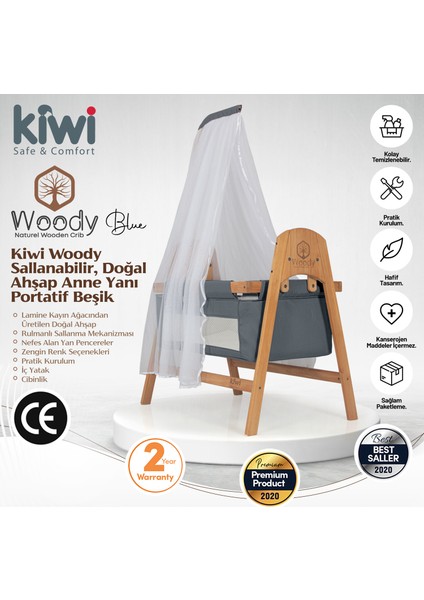 Woody Sallanabilir Doğal Ahşap Anne Yanı Portatif Beşik