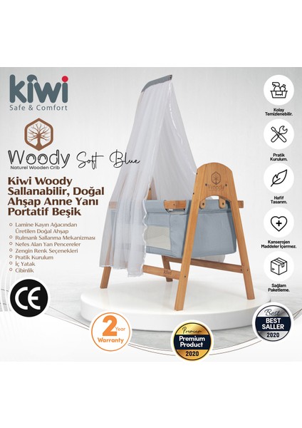 Woody Sallanabilir Doğal Ahşap Anne Yanı Portatif Beşik