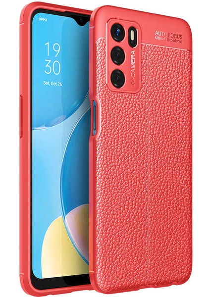 Caseworld Oppo A16 Kılıf Darbe Korumalı Deri Görünümlü Silikon Arka Kapak - Kırmızı