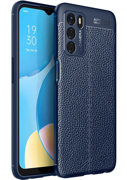 Caseworld Oppo A16 Kılıf Darbe Korumalı Deri Görünümlü Silikon Arka Kapak - Lacivert