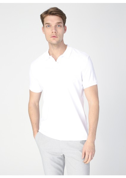 Polo Yaka Düz Beyaz Erkek T-Shirt LEGOLAS Y