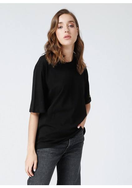 Bisiklet Yaka Düz Siyah Kadın T-Shirt DANTITA