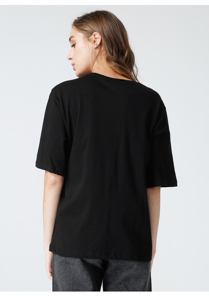 Bisiklet Yaka Düz Siyah Kadın T-Shirt DANTITA modelleri