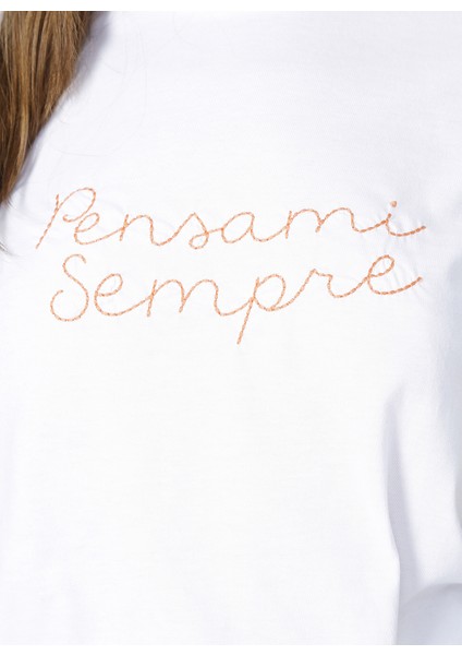 Nort Of Navy I-North61 Bisiklet Yaka Regular Fit Kısa Kollu %100 Pamuk Nakışlı Ekru Kadın T-Shirt modelleri