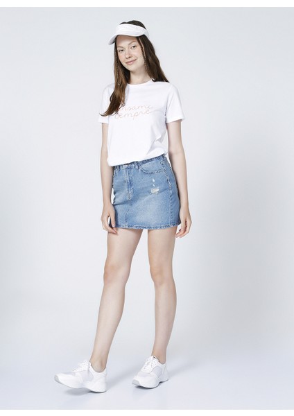 Nort Of Navy I-North61 Bisiklet Yaka Regular Fit Kısa Kollu %100 Pamuk Nakışlı Ekru Kadın T-Shirt indirimleri