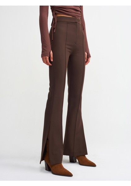 7002 Yırtmaçlı Ispanyol Paça Pantolon-Kahve modelleri