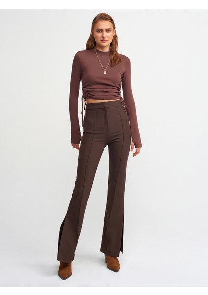 7002 Yırtmaçlı Ispanyol Paça Pantolon-Kahve